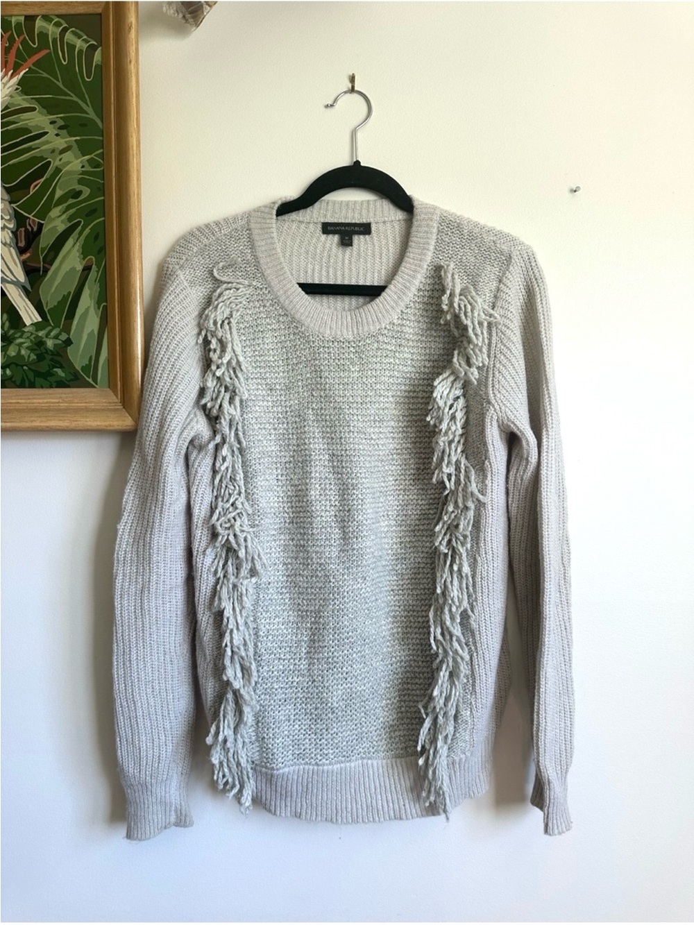Banana Republic Mohair Wool Fringe Detail Knit Sweater Womens Medium Gray